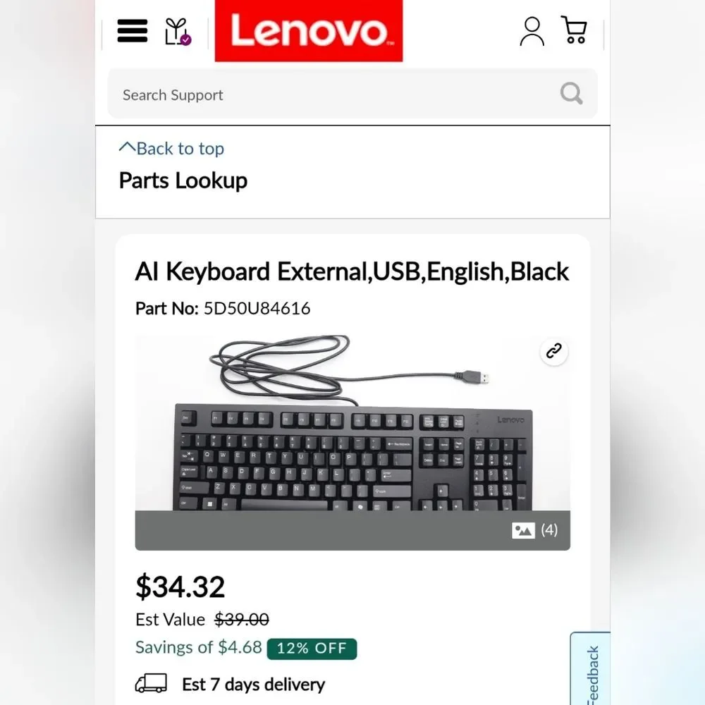 Lenovo Black USB Wired Keyboard